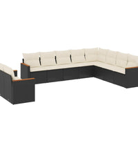 10-tlg. Garten-Sofagarnitur mit Kissen Schwarz Poly Rattan
