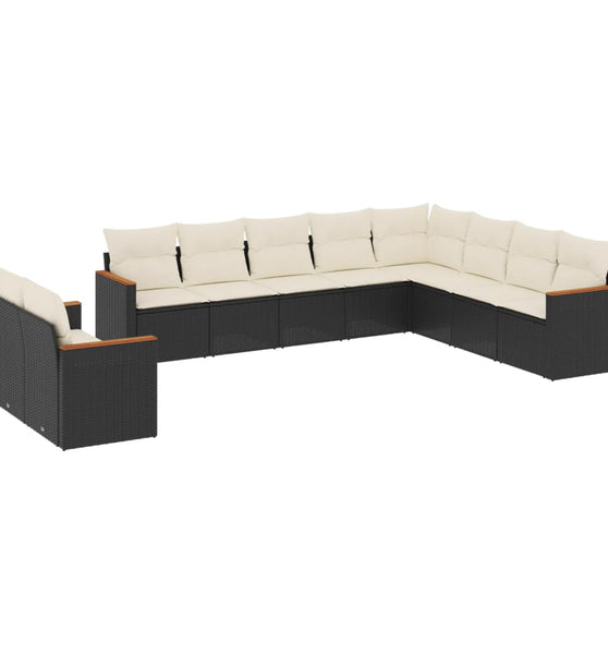 10-tlg. Garten-Sofagarnitur mit Kissen Schwarz Poly Rattan