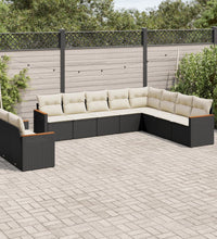 10-tlg. Garten-Sofagarnitur mit Kissen Schwarz Poly Rattan