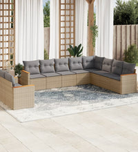 10-tlg. Garten-Sofagarnitur mit Kissen Beige Poly Rattan