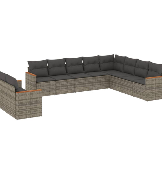 10-tlg. Garten-Sofagarnitur mit Kissen Grau Poly Rattan