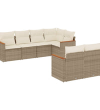 7-tlg. Garten-Sofagarnitur mit Kissen Beige Poly Rattan