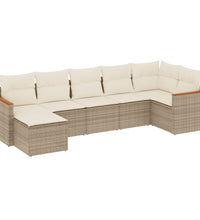 7-tlg. Garten-Sofagarnitur mit Kissen Beige Poly Rattan