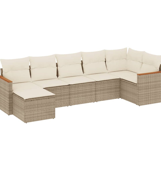 7-tlg. Garten-Sofagarnitur mit Kissen Beige Poly Rattan