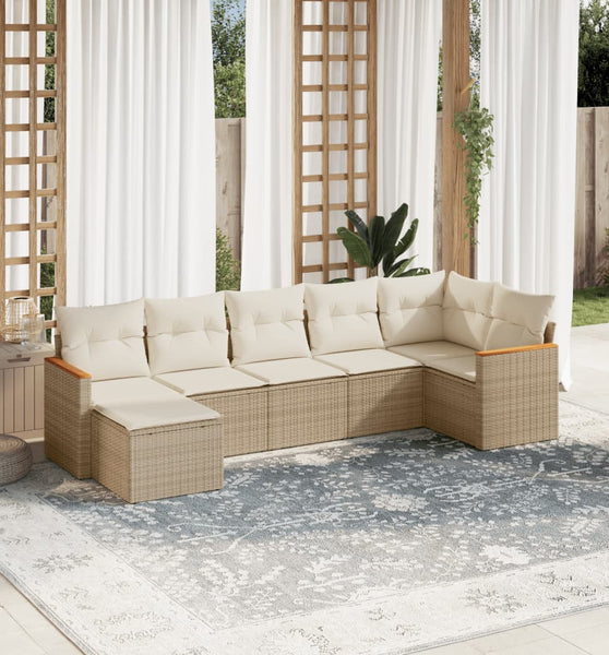 7-tlg. Garten-Sofagarnitur mit Kissen Beige Poly Rattan