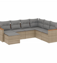7-tlg. Garten-Sofagarnitur mit Kissen Beige Poly Rattan