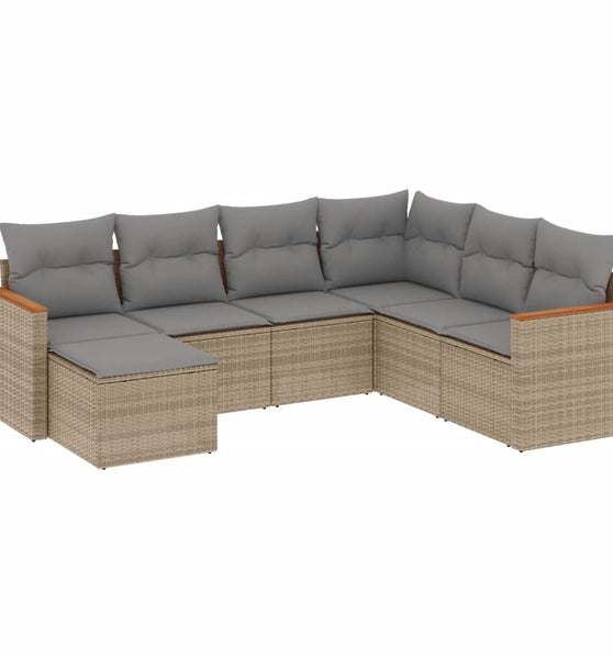7-tlg. Garten-Sofagarnitur mit Kissen Beige Poly Rattan