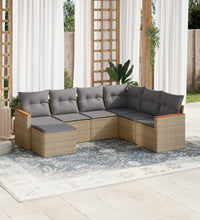 7-tlg. Garten-Sofagarnitur mit Kissen Beige Poly Rattan