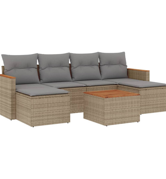 7-tlg. Garten-Sofagarnitur mit Kissen Beige Poly Rattan