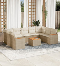 10-tlg. Garten-Sofagarnitur mit Kissen Beige Poly Rattan