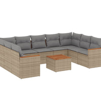 10-tlg. Garten-Sofagarnitur mit Kissen Beige Poly Rattan