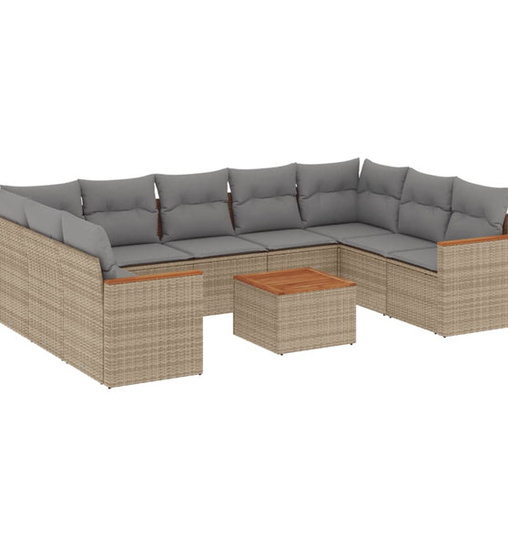 10-tlg. Garten-Sofagarnitur mit Kissen Beige Poly Rattan