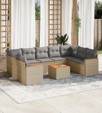10-tlg. Garten-Sofagarnitur mit Kissen Beige Poly Rattan