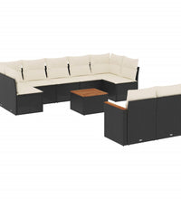 10-tlg. Garten-Sofagarnitur mit Kissen Schwarz Poly Rattan