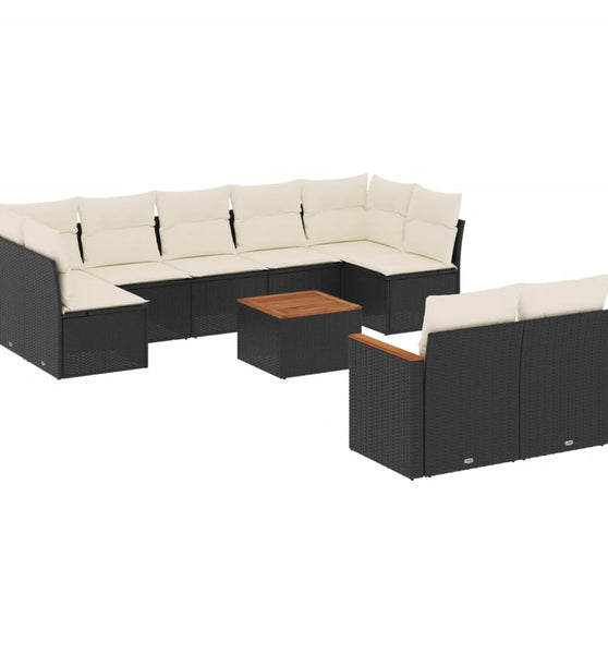 10-tlg. Garten-Sofagarnitur mit Kissen Schwarz Poly Rattan