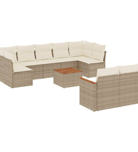 10-tlg. Garten-Sofagarnitur mit Kissen Beige Poly Rattan