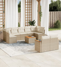 10-tlg. Garten-Sofagarnitur mit Kissen Beige Poly Rattan