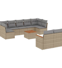 10-tlg. Garten-Sofagarnitur mit Kissen Beige Poly Rattan