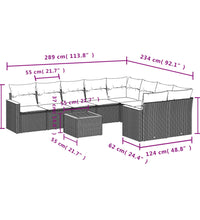10-tlg. Garten-Sofagarnitur mit Kissen Schwarz Poly Rattan