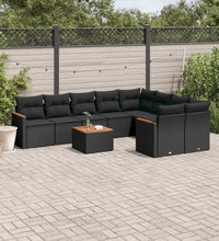 10-tlg. Garten-Sofagarnitur mit Kissen Schwarz Poly Rattan