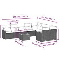 10-tlg. Garten-Sofagarnitur mit Kissen Schwarz Poly Rattan