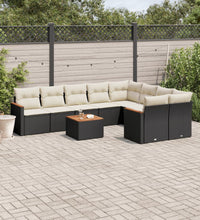 10-tlg. Garten-Sofagarnitur mit Kissen Schwarz Poly Rattan