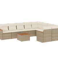 10-tlg. Garten-Sofagarnitur mit Kissen Beige Poly Rattan