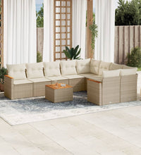 10-tlg. Garten-Sofagarnitur mit Kissen Beige Poly Rattan