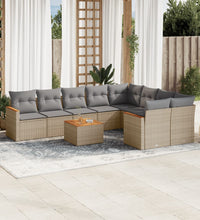 10-tlg. Garten-Sofagarnitur mit Kissen Beige Poly Rattan