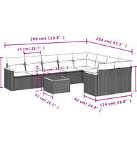 10-tlg. Garten-Sofagarnitur mit Kissen Grau Poly Rattan