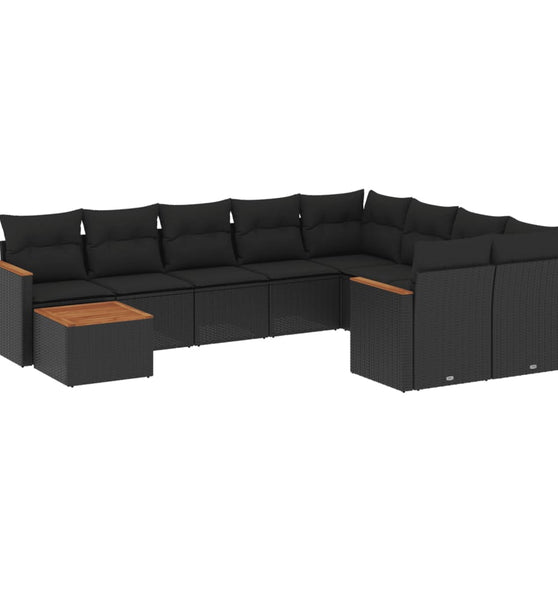 10-tlg. Garten-Sofagarnitur mit Kissen Schwarz Poly Rattan