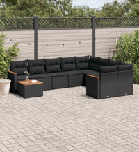 10-tlg. Garten-Sofagarnitur mit Kissen Schwarz Poly Rattan