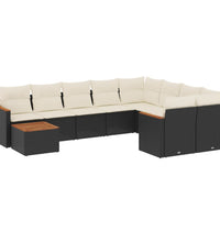 10-tlg. Garten-Sofagarnitur mit Kissen Schwarz Poly Rattan
