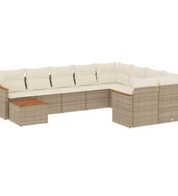 10-tlg. Garten-Sofagarnitur mit Kissen Beige Poly Rattan