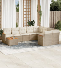 10-tlg. Garten-Sofagarnitur mit Kissen Beige Poly Rattan