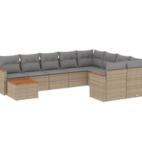10-tlg. Garten-Sofagarnitur mit Kissen Beige Poly Rattan