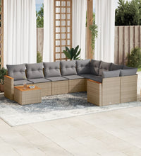 10-tlg. Garten-Sofagarnitur mit Kissen Beige Poly Rattan