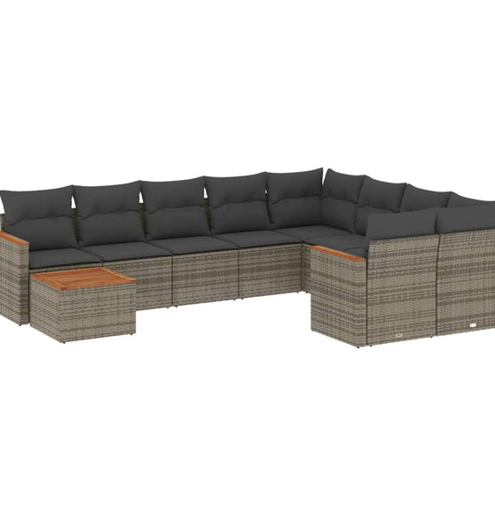 10-tlg. Garten-Sofagarnitur mit Kissen Grau Poly Rattan