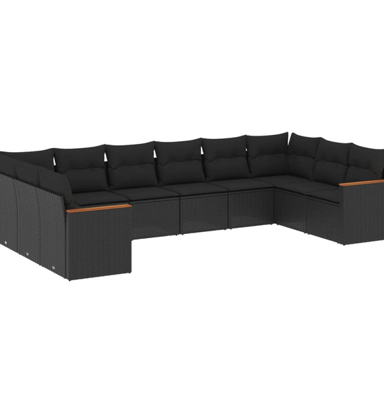 10-tlg. Garten-Sofagarnitur mit Kissen Schwarz Poly Rattan