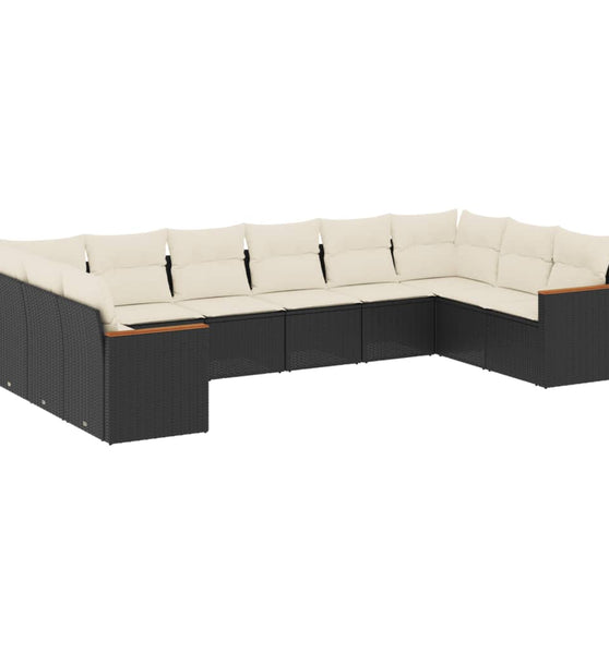 10-tlg. Garten-Sofagarnitur mit Kissen Schwarz Poly Rattan