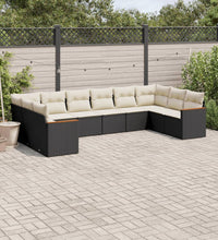 10-tlg. Garten-Sofagarnitur mit Kissen Schwarz Poly Rattan