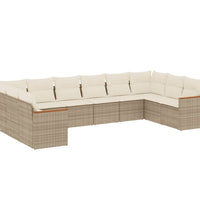 10-tlg. Garten-Sofagarnitur mit Kissen Beige Poly Rattan