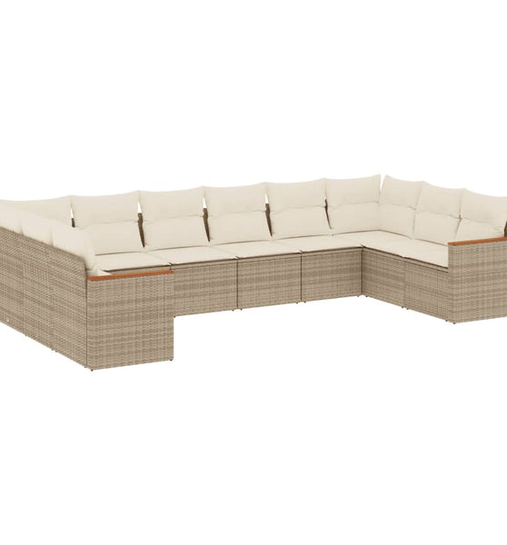 10-tlg. Garten-Sofagarnitur mit Kissen Beige Poly Rattan
