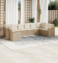 10-tlg. Garten-Sofagarnitur mit Kissen Beige Poly Rattan