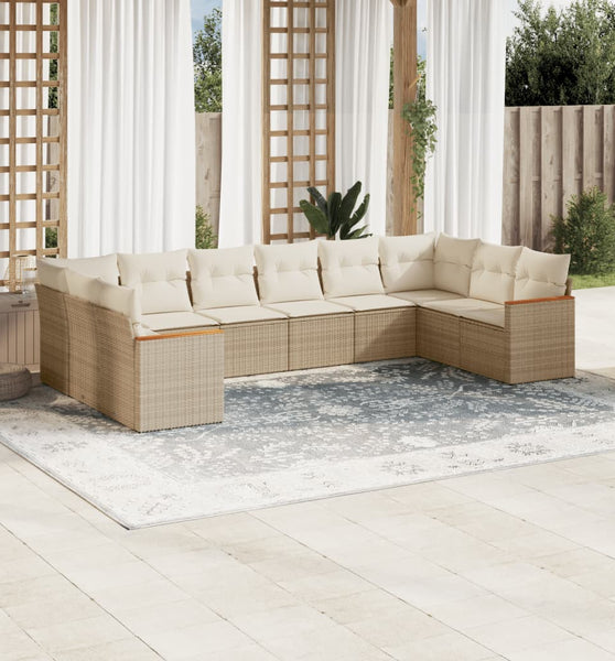 10-tlg. Garten-Sofagarnitur mit Kissen Beige Poly Rattan