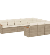 10-tlg. Garten-Sofagarnitur mit Kissen Beige Poly Rattan