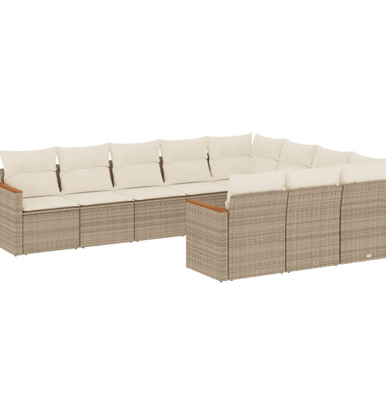 10-tlg. Garten-Sofagarnitur mit Kissen Beige Poly Rattan