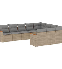 10-tlg. Garten-Sofagarnitur mit Kissen Beige Poly Rattan