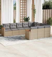 10-tlg. Garten-Sofagarnitur mit Kissen Beige Poly Rattan