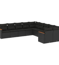 10-tlg. Garten-Sofagarnitur mit Kissen Schwarz Poly Rattan
